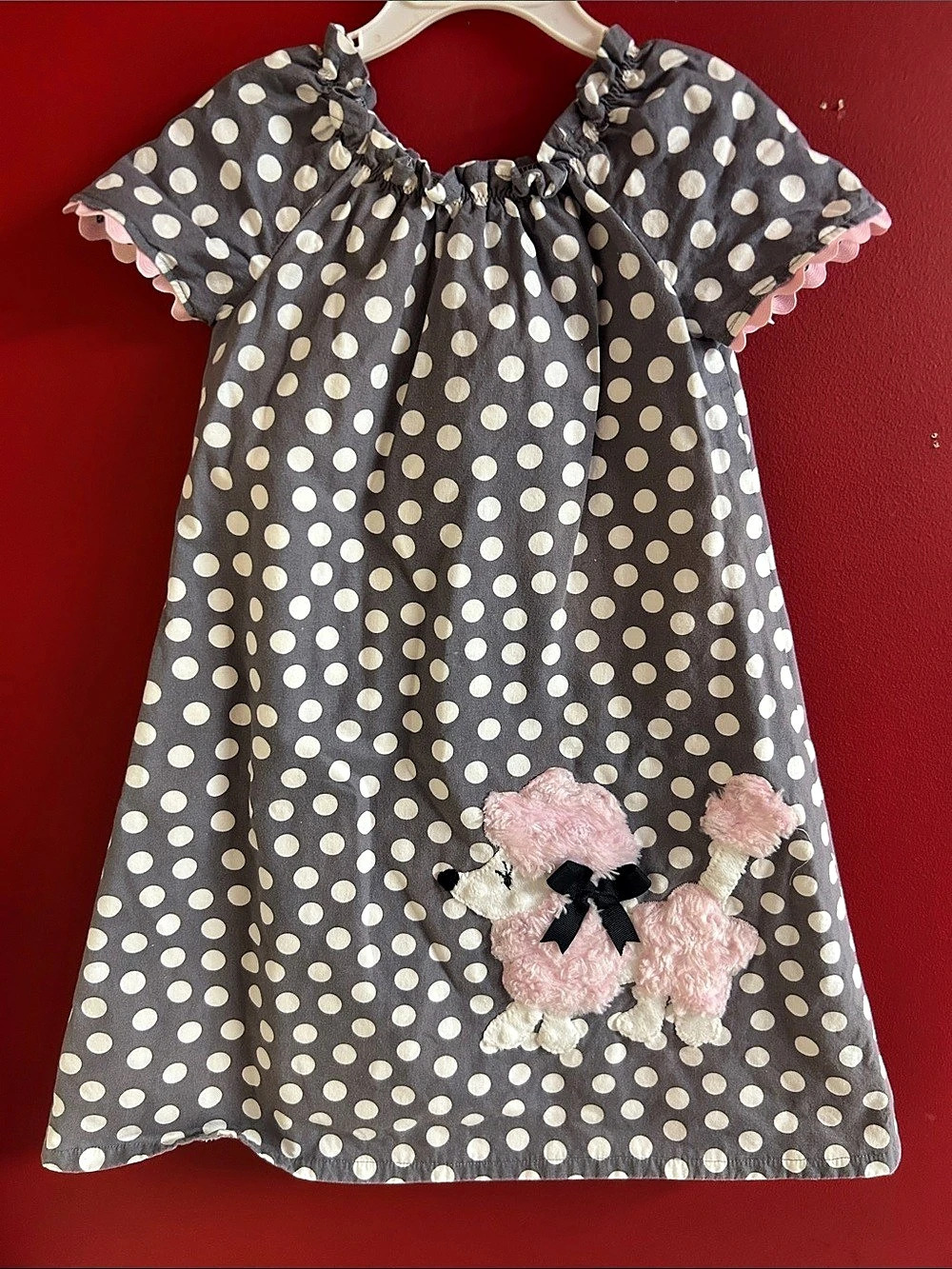 Whimsy Wear Kids Polka Dot Appliqué Dress size 5 poodle dress